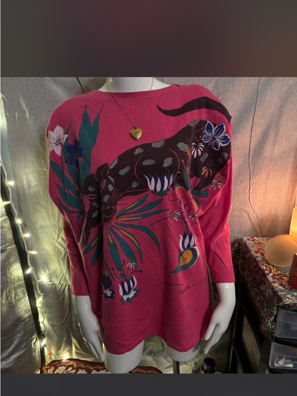 VINTAGE BLACK AND PINK LEOPARD FLORAL PADDED BLOUSE